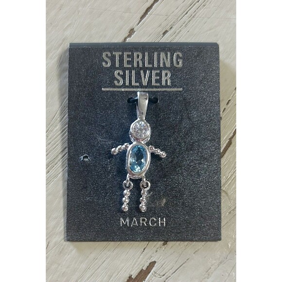 925 Sterling Silver Girl Triangle Birthstone CZ Pendant Charm March Birthstone - Picture 1 of 3